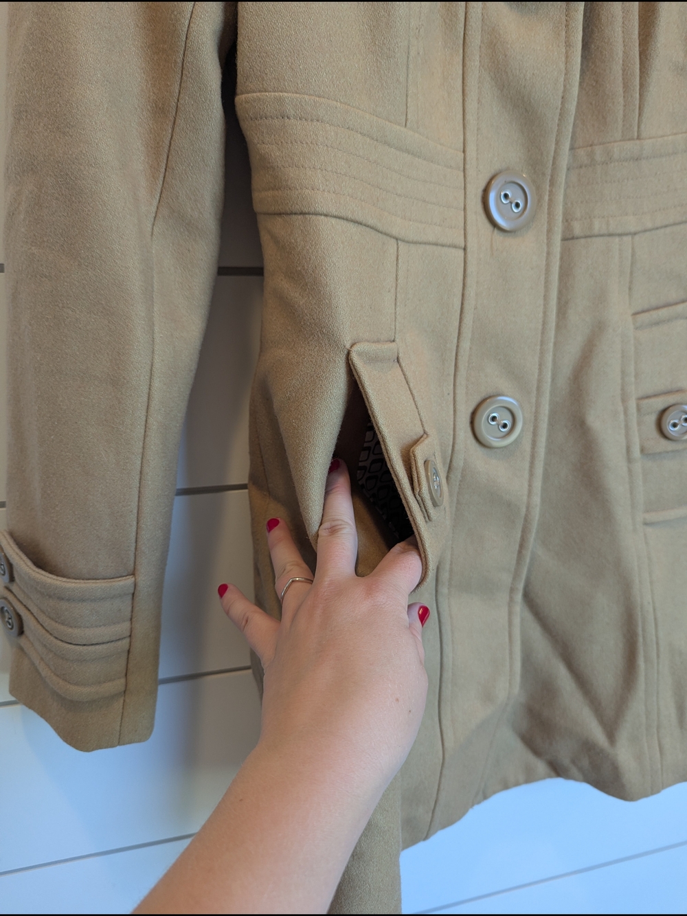 Tulle Anthropologie Wool Blend Camel Pea Coat Size Small Timeless Minimalist - Picture 5 of 12